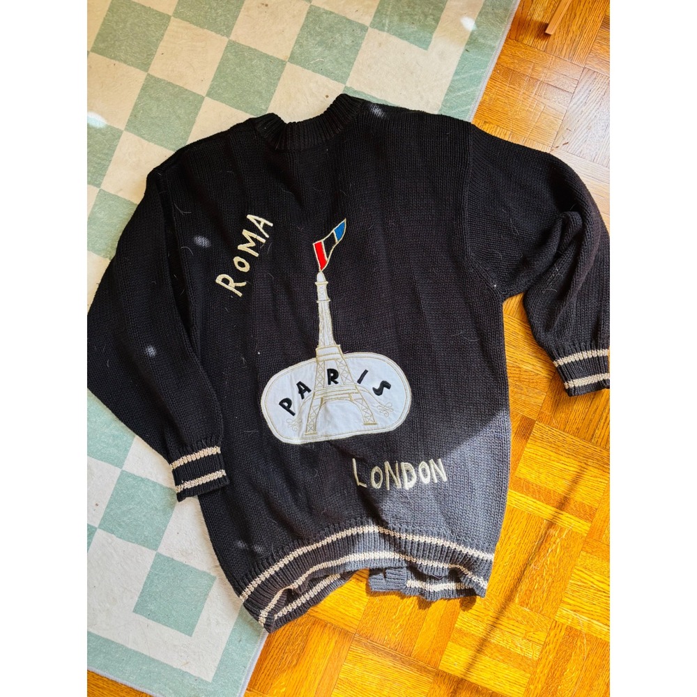 Vintage Varsity Cardigan Oversized NYC Milano Paris Roma London‎ - Picture 4 of 5